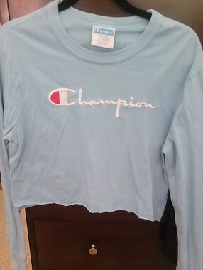 Champion Pastel Blue Cropped Long Sleeve Tee